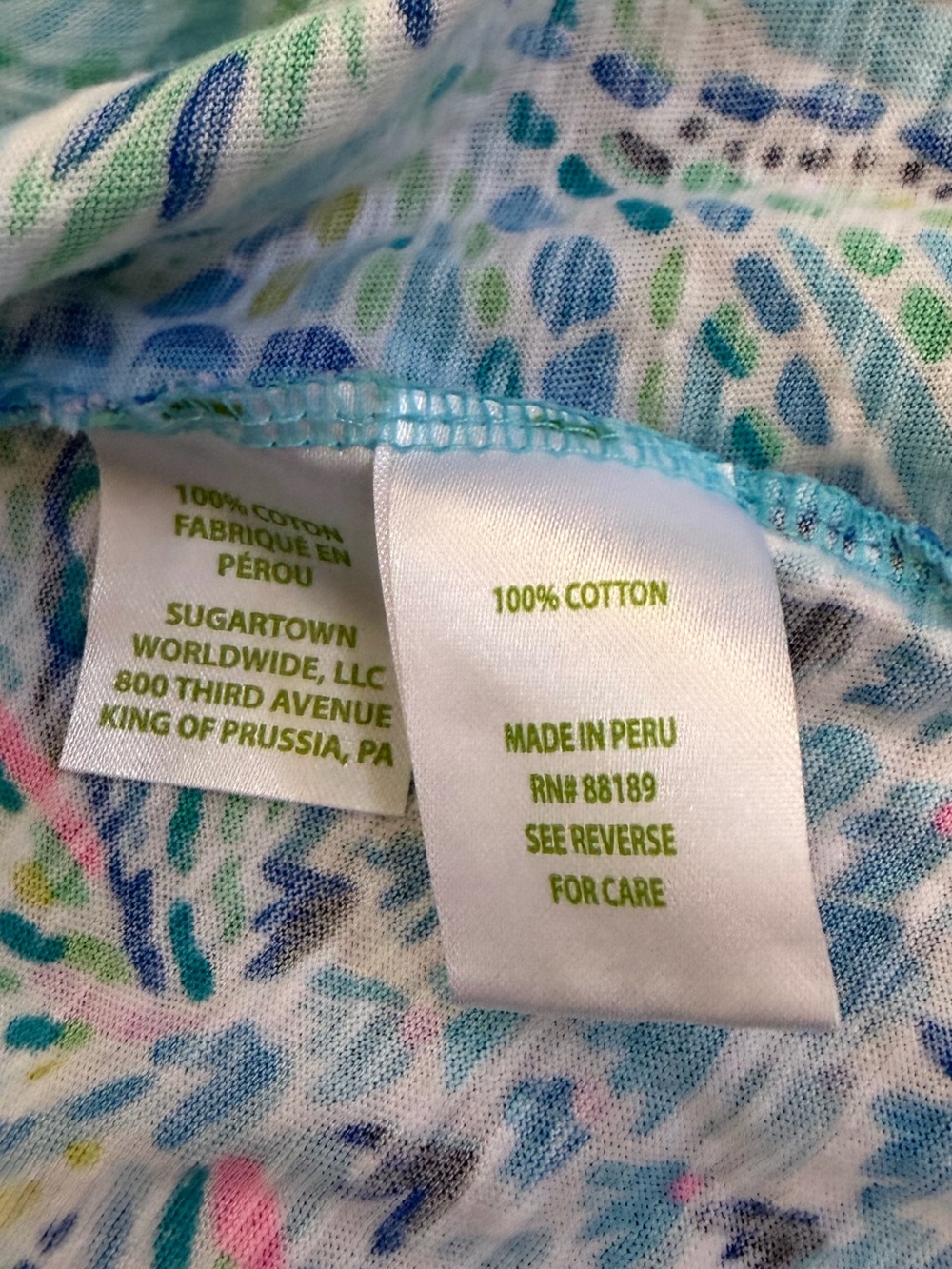 Lilly Pulitzer Short Sleeve V-Neck Tropical Print Top - Turquoise - Picture 4 of 6